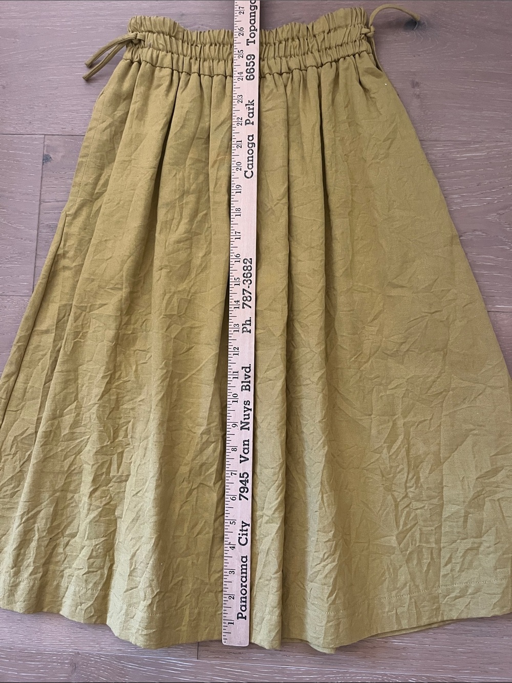 Zara Drawstring Elastic-Waist Wrinkle Fabric Midi Skirt in Mustard Yellow - Picture 6 of 6